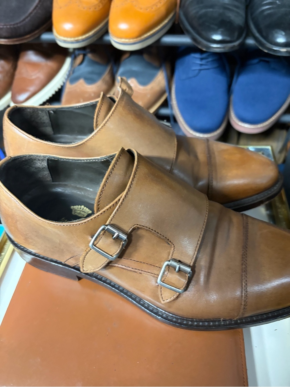Men's Double Monk Strap Leather Shoes - Tan